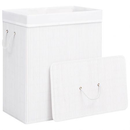 Bamboo Laundry Basket with Single Section White 83 L