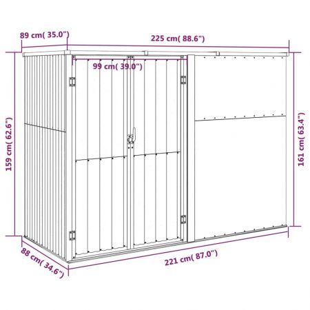 Garden Tool Shed Grey 225x89x161 cm Galvanised Steel