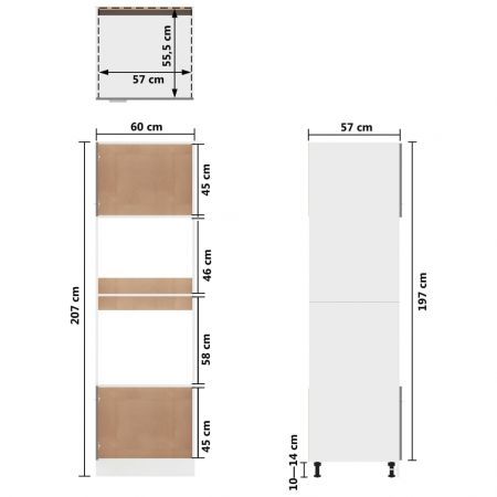 Microwave Cabinet High Gloss White 60x57x207 cm Engineered Wood