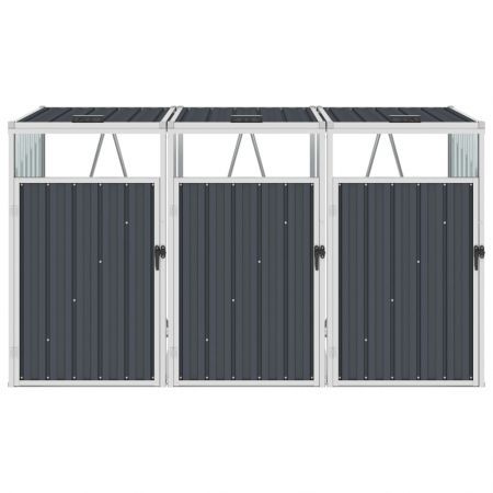 Triple Garbage Bin Shed Anthracite 213x81x121 cm Steel