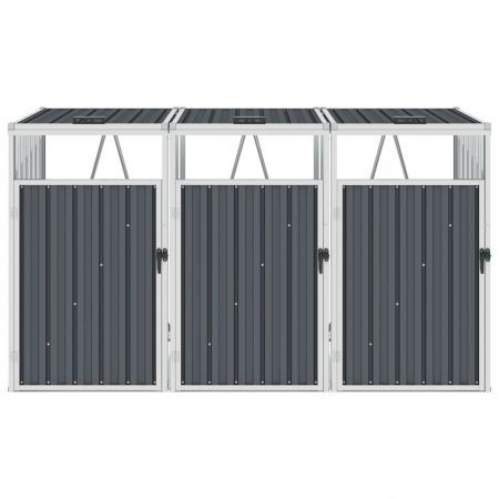 Triple Garbage Bin Shed Grey 213x81x121 cm Steel