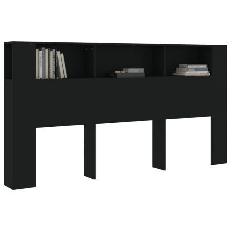 Headboard Cabinet Black 200x18.5x104.5 cm