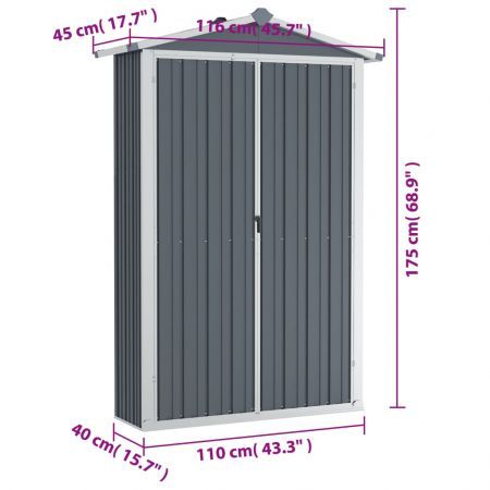 Garden Shed Grey 116x45x175 cm Galvanised Steel