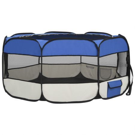 Foldable Dog Playpen with Carrying Bag Blue 145x145x61 cm