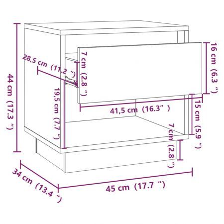 Bedside Cabinet White 45x34x44 cm Engineered Wood