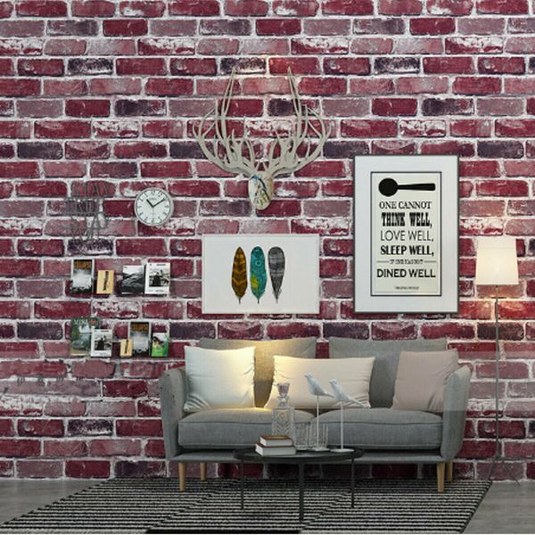 3D Modern Brick Pattern Non-woven Wall Sticker Vintage Style Living Room BedroomRed