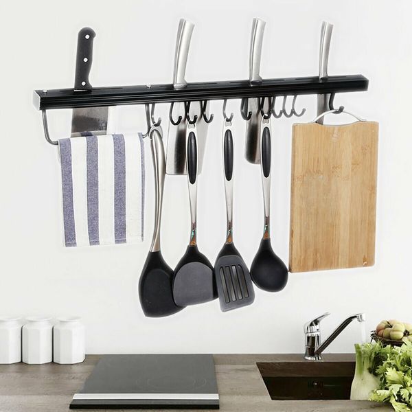 Knife Holder Wall Mounted Utensils Tool Storage Hook Bar Rack Kitchen OrganizerASilver