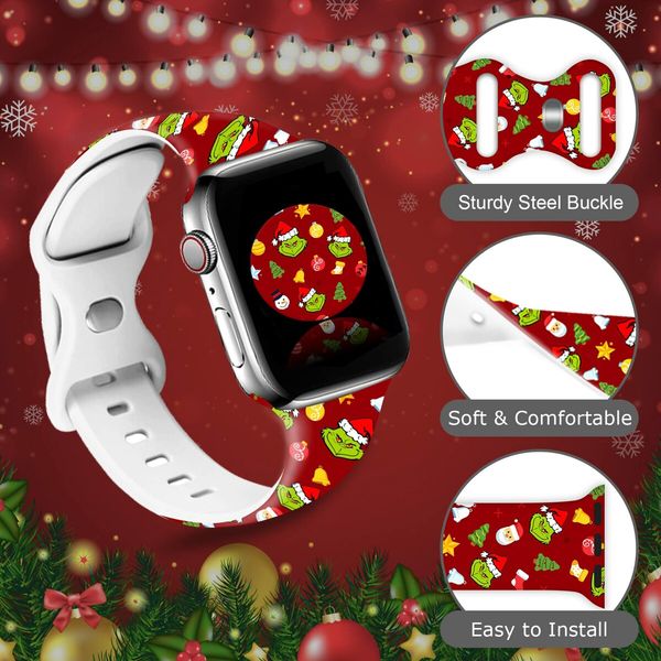 Christmas Holiday Watch Band Compatible with Apple Watch 38mm 40mm 41mm Silicone Wristbands Replacement Strap for Women Men