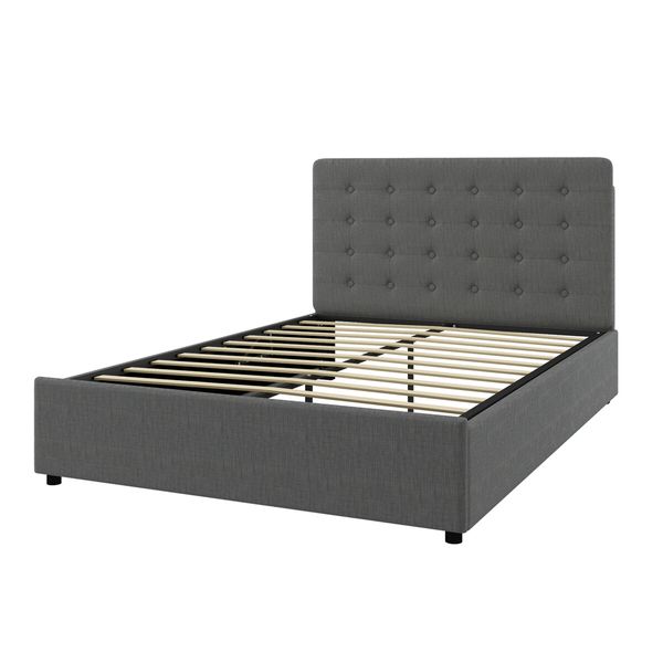 Queen Bed Frame with Headboard Gas Lift Up Storage Platform Wooden Mattress Base Foundation Support Hydraulic Upholstered Linen Fabric Grey