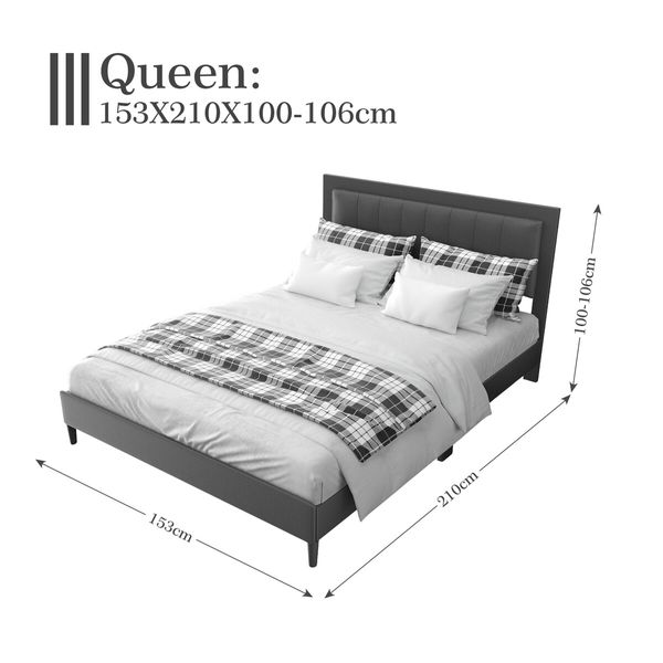 Bed Frame Queen Size RGB LED Lights Headboard Platform Mattress Base Black PU Leather Height Adjustable Bedhead Wooden Bedroom Furniture