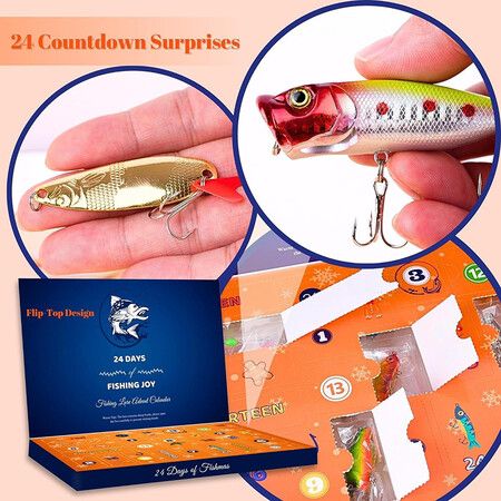 Advent Calendar Fishing Christmas Countdown - 24 Days Fishing Lures Set for Fisher Adult Men Teen Boys - 2023 Xmas Surprise Gift