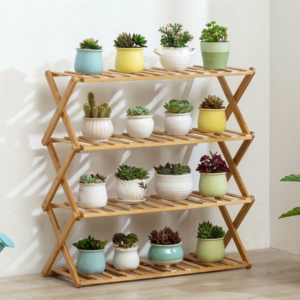 Flower Shelf Storage Decoration Indoor Solid Wood Multi-Layer Balcony Floor-Standing Living Room Meaty Iron Green Radish Basin 4 Layers 50cm