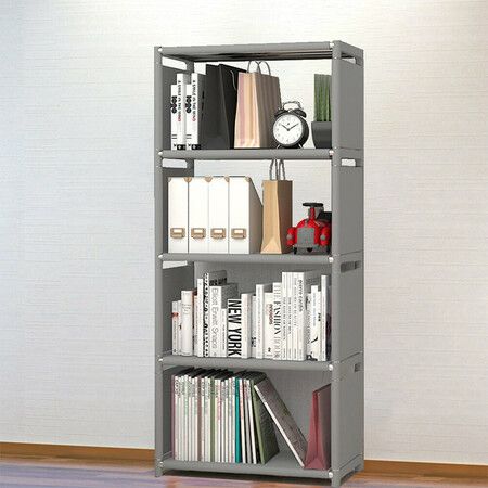 4-Layers Simple Bookshelf Bookcase Folding Storage Shelf for Home OfficeRed