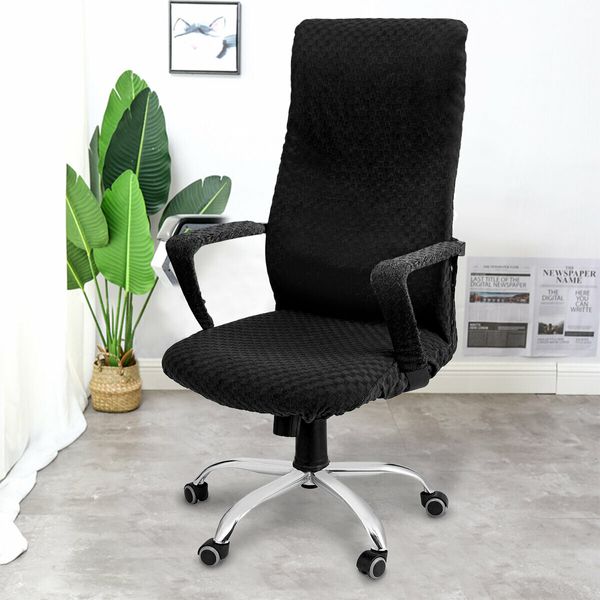 CAVEEN Elastic Office Chair Cover Universal Fabric Computer Rotating Chair Zipper Protector Stretch Armchair Seat Slipcover Decoration Black