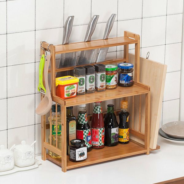 YAOUDA 3-Tier Standing Spice Rack Kitchen Counter Top Storage Organizer with Knife HoldA