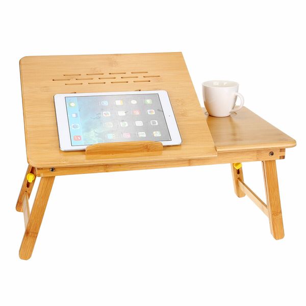 Bamboo Laptop Notebook Bed Desk Table Holder Sofa Tray Cooling Stand With DrawerM