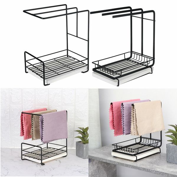 3-IN-1 Kitchen Storage Rack Sponge Rag Holder Drain Tray Stainless Steel Organizer HoldA