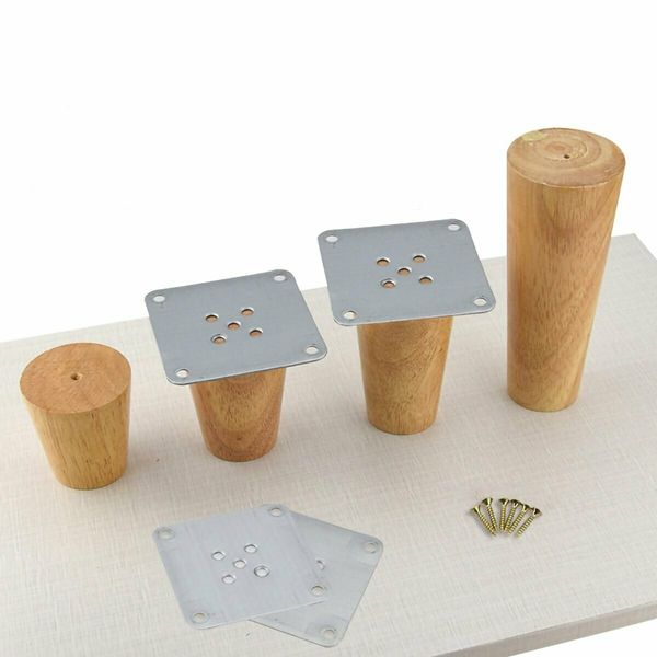 4PCS Cone Wooden Furniture Legs 6-70cm With Iron Plate for Sofa Cabinets Table30cm