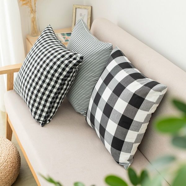 Retro Plaid Throw Pillow Case Cushion Cover 18''x18'' Pillow Protector for Bedroom Couch Sofa Bed Patio Chair Home Car DecorGreen C