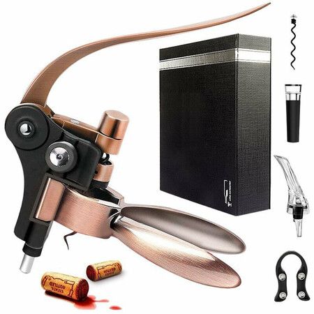 Vino Bottle Opener Rabbit Corkscrew Set 2020 Upgraded Demenades Opener Kit With Foil Cutter Stopper And Extra Spiral Professional Grade Copper