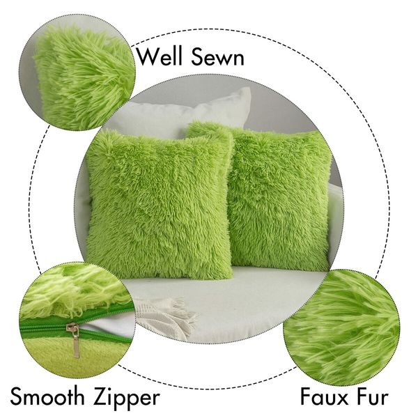 Pack of 2 Luxury Faux Fur Throw Pillow Cover Deluxe Winter Decorative Plush Pillow Case Cushion Cover Shell for Christmas Sofa Bedroom Car 18x18 Inch Green