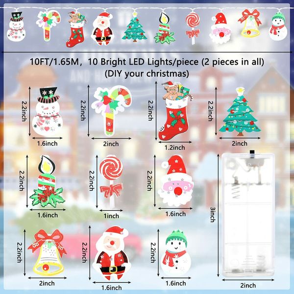 Christmas Led Light Snowman Santa Claus String Light, Candy Cane,Santa Claus,Crutches Socks,Christmas Ornament Lights Battery Outdoor Indoor Christmas Tree Decorations