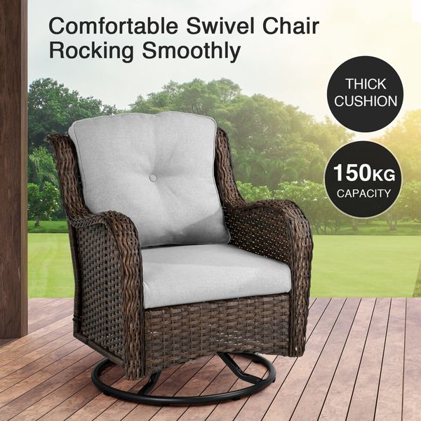 Outdoor Rocking Chair Garden Lounge Furniture 3 Piece Table Setting Swivel Rocking Wicker Sofa Patio Lawn Deck Glider Armchair Seating Set