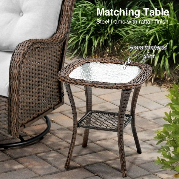 Outdoor Rocking Chair Garden Lounge Furniture 3 Piece Table Setting Swivel Rocking Wicker Sofa Patio Lawn Deck Glider Armchair Seating Set