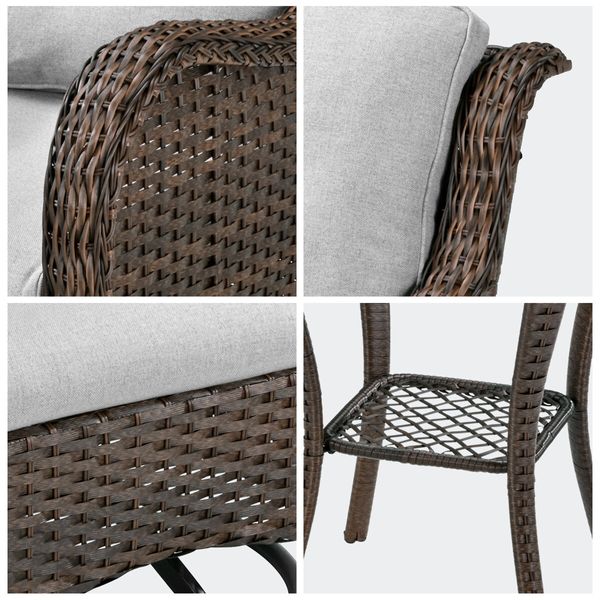 Outdoor Rocking Chair Garden Lounge Furniture 3 Piece Table Setting Swivel Rocking Wicker Sofa Patio Lawn Deck Glider Armchair Seating Set