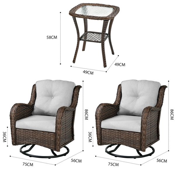 Outdoor Rocking Chair Garden Lounge Furniture 3 Piece Table Setting Swivel Rocking Wicker Sofa Patio Lawn Deck Glider Armchair Seating Set