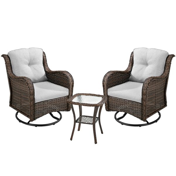 Outdoor Rocking Chair Garden Lounge Furniture 3 Piece Table Setting Swivel Rocking Wicker Sofa Patio Lawn Deck Glider Armchair Seating Set