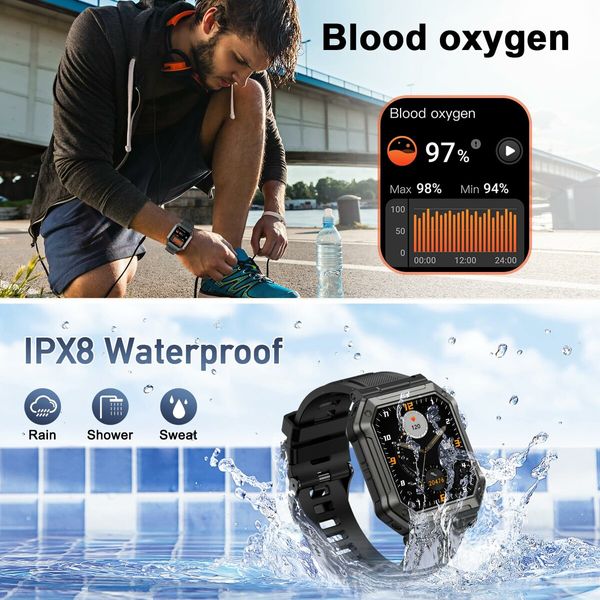 Smart Watch for Men Fitness Tracker Make/Answer Call Bluetooth Tactical Military Smartwatch for Android Phones iPhone Outdoor Waterproof Digital Sport Run Watches Heart Rate Monitor Step Counter (Black)