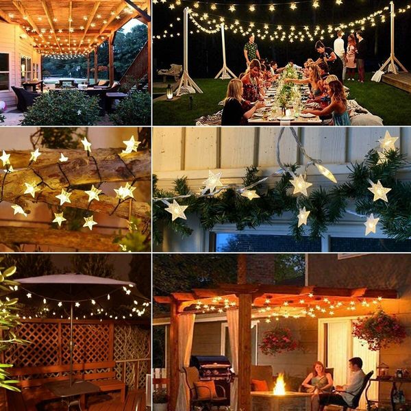 Solar String Lights Outdoor, 23ft 50 LED Solar String Lights 8 Modes Waterproof for Garden Patio Landscape Christmas Tree Decoration (Warm White)