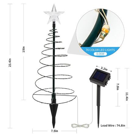 2 Pack Spiral Solar Christmas Trees with Lights, 19 Inch Outdoor Lighted Christmas Path Markers with Colorful Lights, Waterproof Christmas Decorations