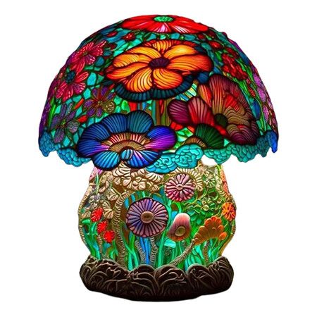 Stained Glass Mushroom Table Lamp, Plant Series Night Light, Art Decor for Bedroom, Living Room, Home Office, Unique Gift Idea