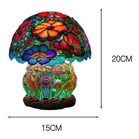 Stained Glass Mushroom Table Lamp, Plant Series Night Light, Art Decor for Bedroom, Living Room, Home Office, Unique Gift Idea