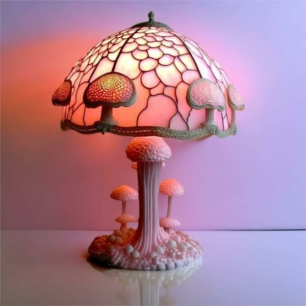 Stained Glass Mushroom Table Lamp, Plant Series Night Light, Art Decor for Bedroom, Living Room, Home Office, Unique Gift Idea