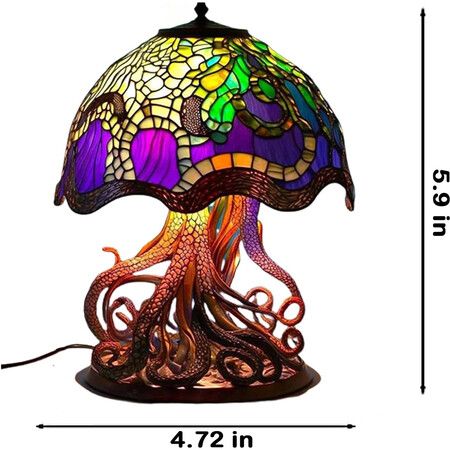 Stained Glass Mushroom Table Lamp, Plant Series Night Light, Art Decor for Bedroom, Living Room, Home Office, Unique Gift Idea