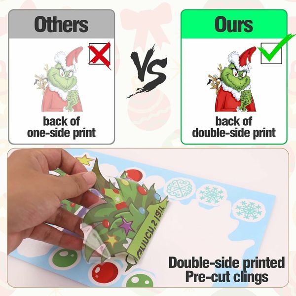 9 Sheets Grinch Christmas Decorations Window Clings, 102pcs Christmas Window Stickers for  Home School