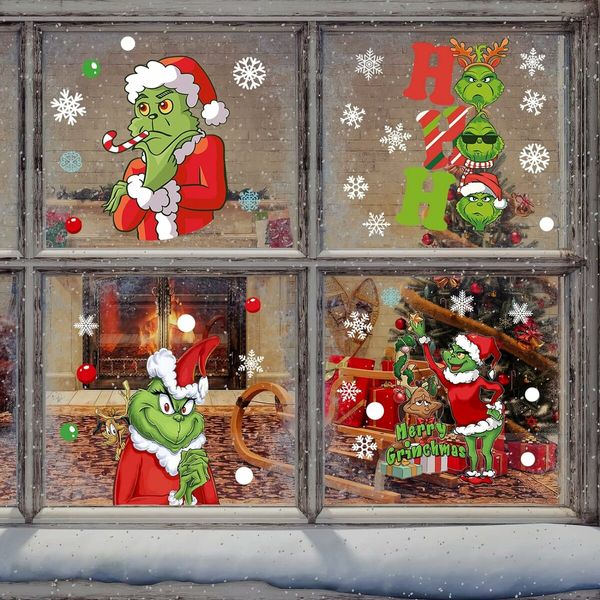 9 Sheets Grinch Christmas Decorations Window Clings, 102pcs Christmas Window Stickers for  Home School