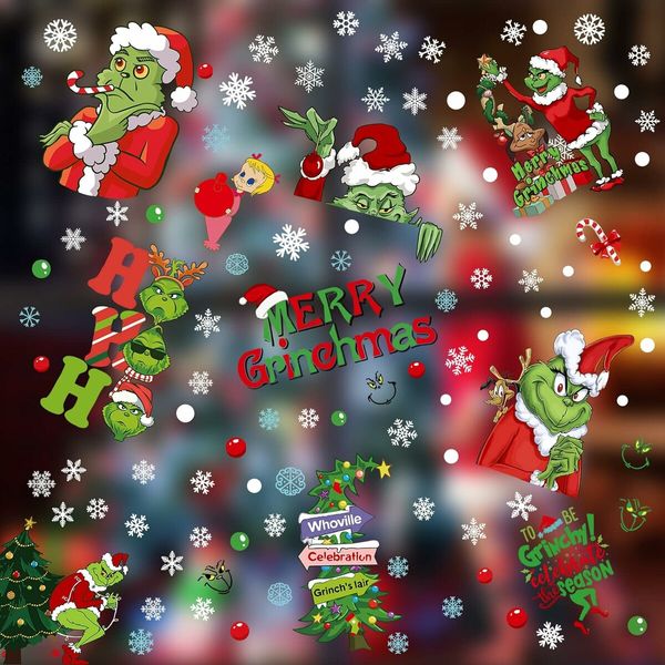 9 Sheets Grinch Christmas Decorations Window Clings, 102pcs Christmas Window Stickers for  Home School