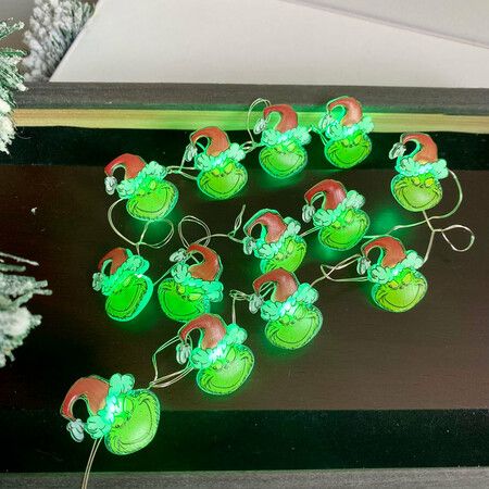 3M 30 LED Battery Operated Grinch Christmas Lights with Timer Green Christmas String Lights Indoor Christmas Decor