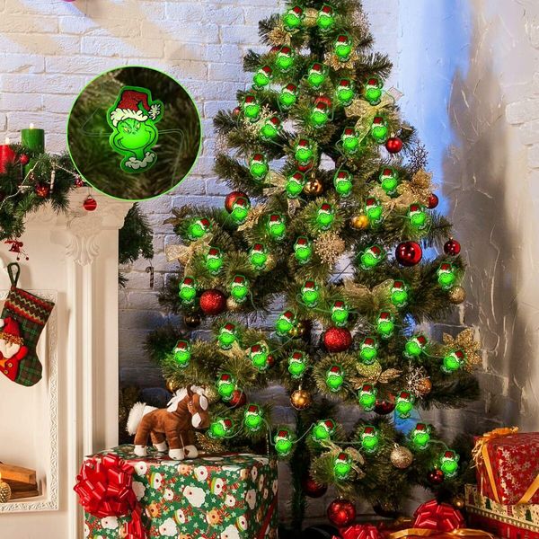 3M 30 LED Battery Operated Grinch Christmas Lights with Timer Green Christmas String Lights Indoor Christmas Decor