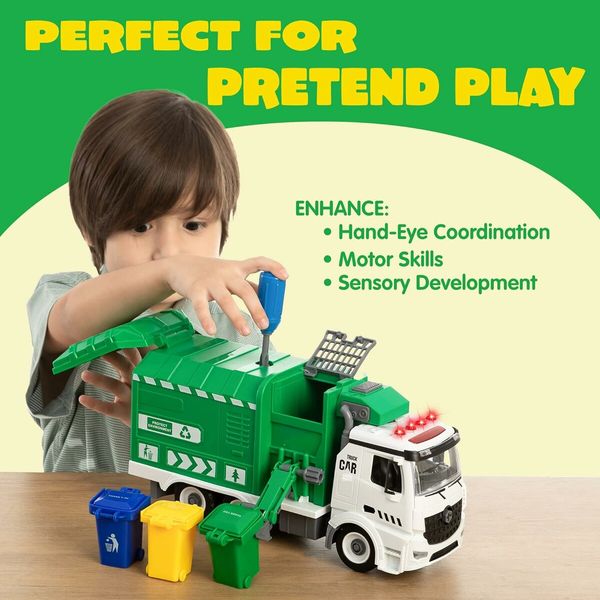 Recycling Garbage Truck Toy, Kids DIY Assembly Friction Powered Side-Dump Garbage Toy for Age3+(Orange)