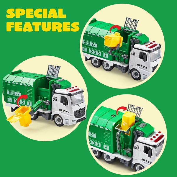 Recycling Garbage Truck Toy, Kids DIY Assembly Friction Powered Side-Dump Garbage Toy for Age3+(Orange)