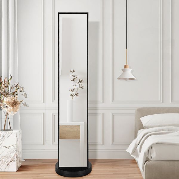 Full Length Floor Mirror Freestanding Large Dressing Storage Rotatable Household Stand Up Multifunctional Tall Black