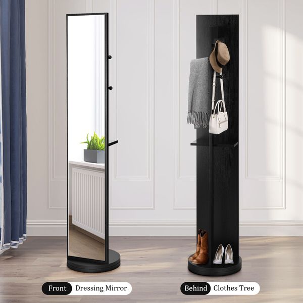 Full Length Floor Mirror Freestanding Large Dressing Storage Rotatable Household Stand Up Multifunctional Tall Black