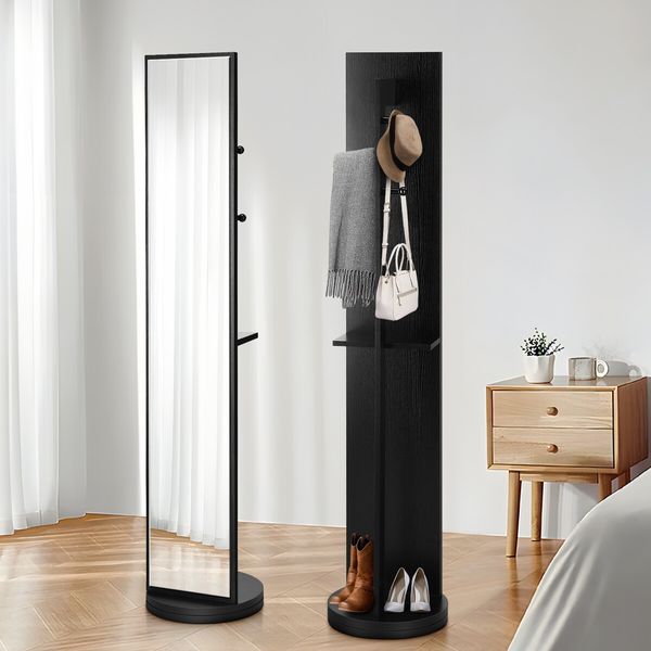 Full Length Floor Mirror Freestanding Large Dressing Storage Rotatable Household Stand Up Multifunctional Tall Black