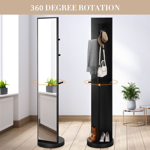 Full Length Floor Mirror Freestanding Large Dressing Storage Rotatable Household Stand Up Multifunctional Tall Black