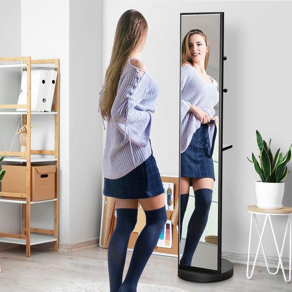 Full Length Floor Mirror Freestanding Large Dressing Storage Rotatable Household Stand Up Multifunctional Tall Black